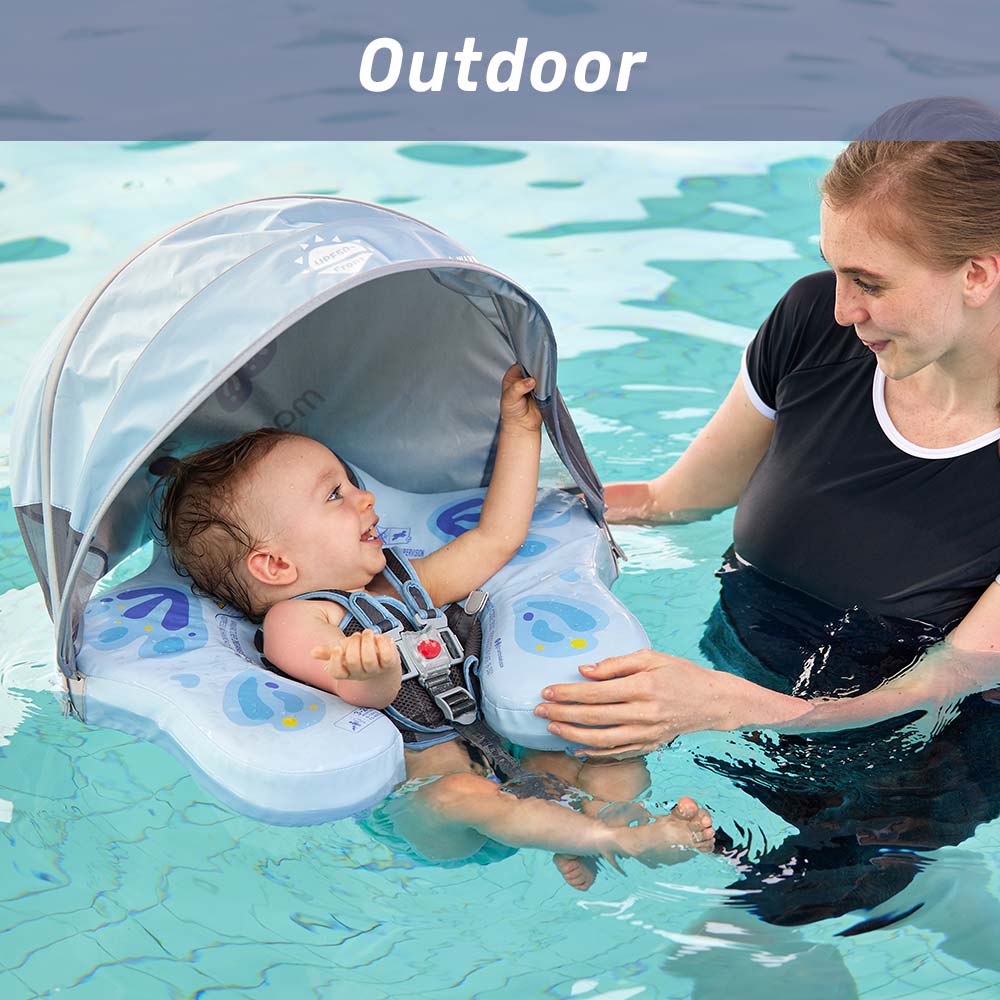 Baby dressed in swim safety gear for outdoor play in South Africa