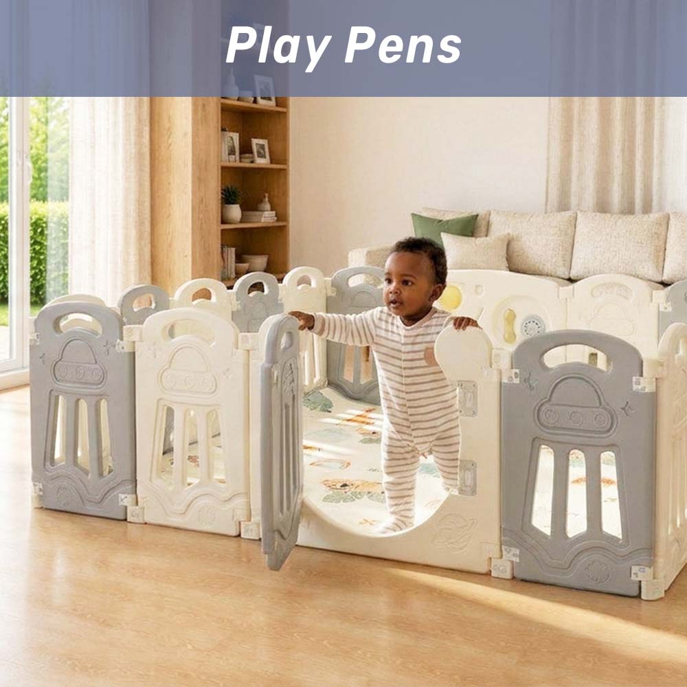 Baby playing safely inside a Kiddiko customizable play pen in South Africa