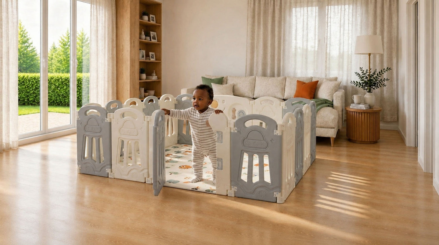 Kiddiko customizable foldable play pen set up in a South African home