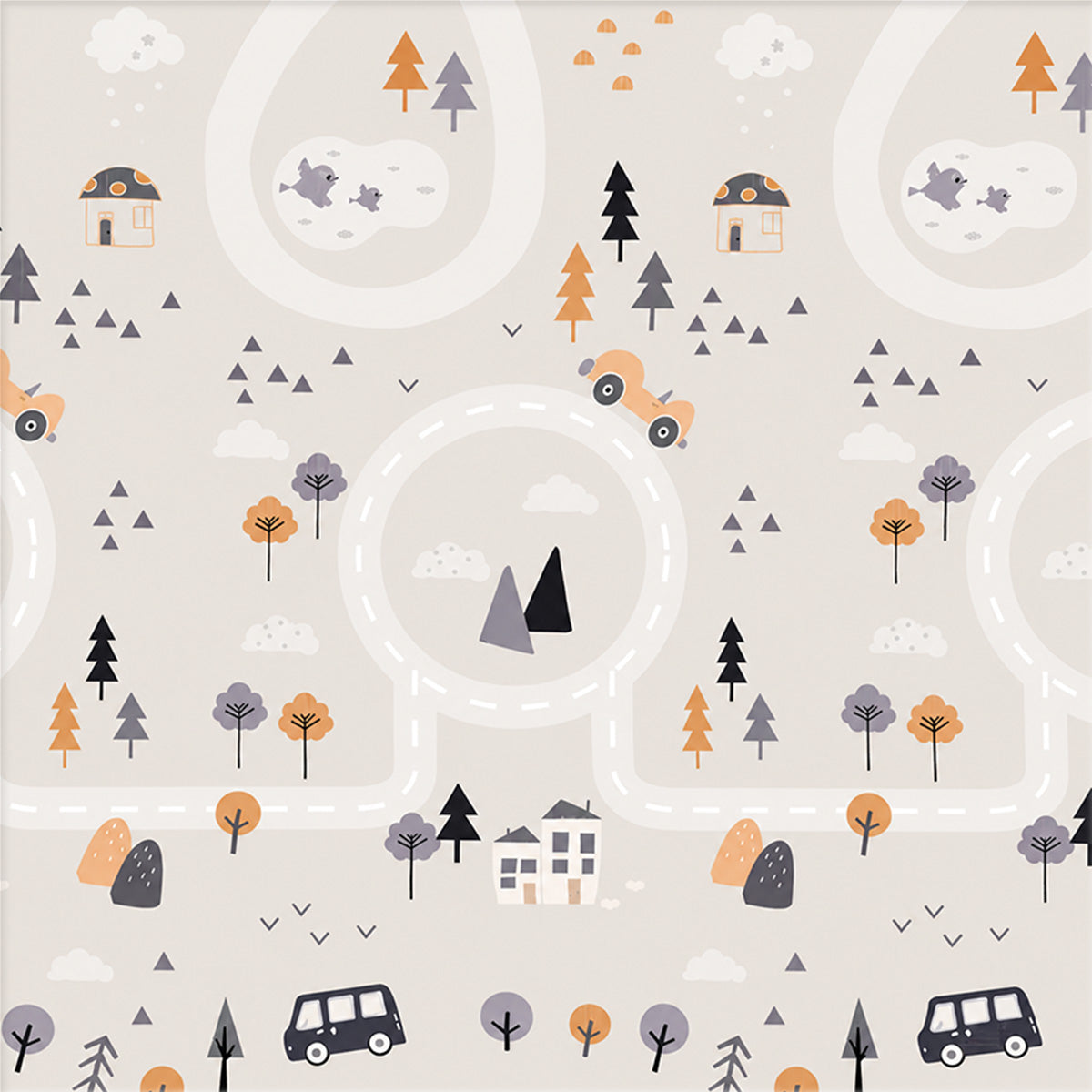 Kiddiko Country Road/Star Check play mat — close-up of the Country Road print