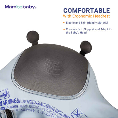 Close-up of Mambobaby baby float's ergonomic cushioned headrest