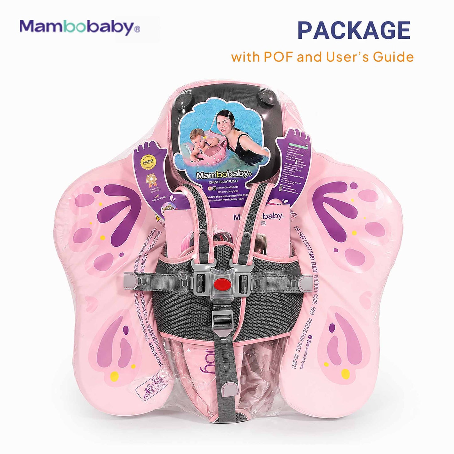 Kiddiko Mambobaby pink baby float retail packaging with POF and user's guide