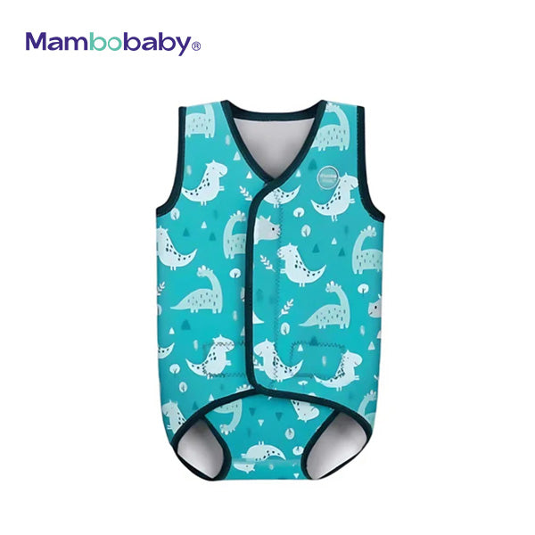 Mambobaby baby thermal wetsuit, Dino Blue, flat lay front view