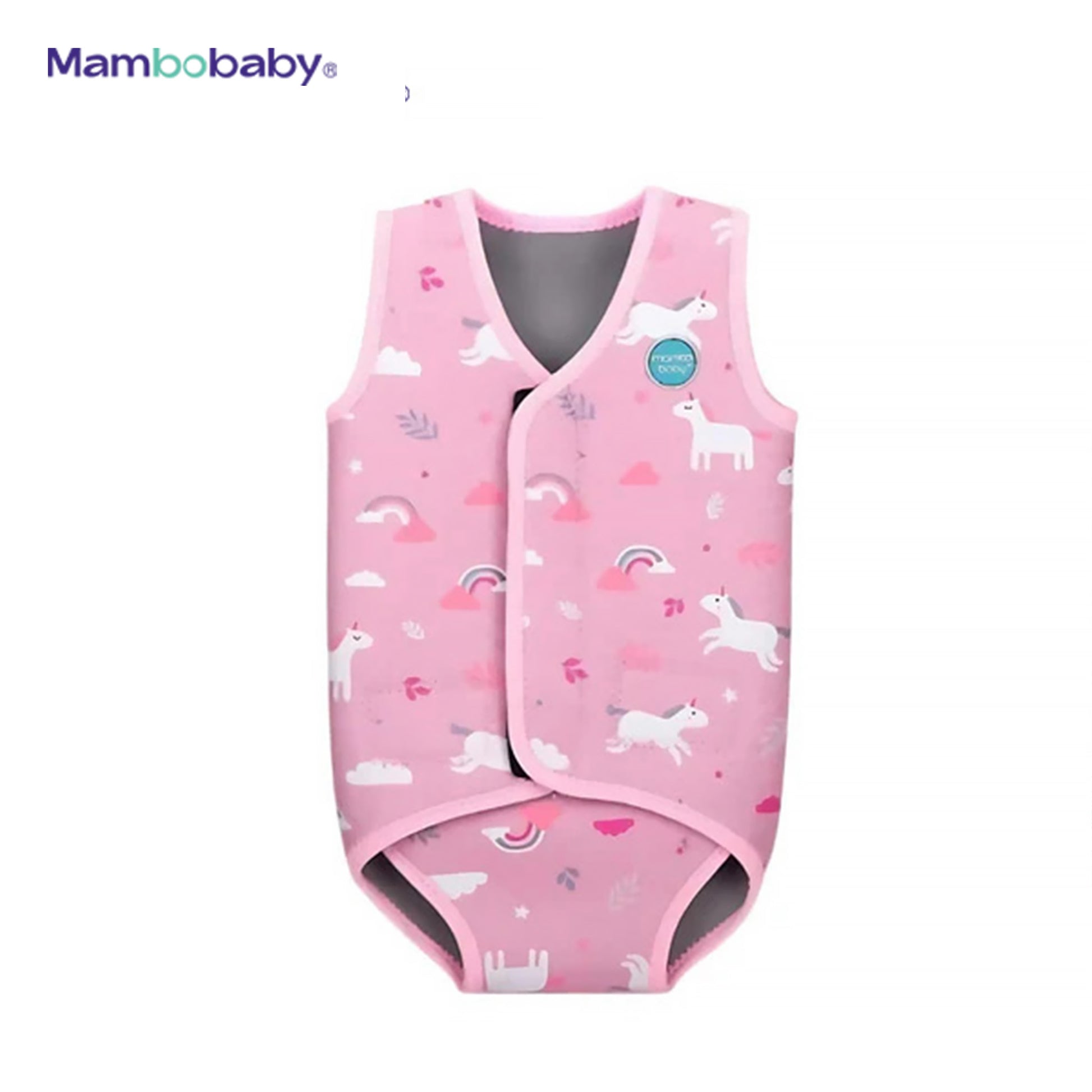 Mambobaby baby thermal wetsuit, Unicorn Pink, flat lay front view