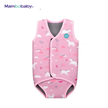 Mambobaby baby thermal wetsuit, Unicorn Pink, flat lay front view