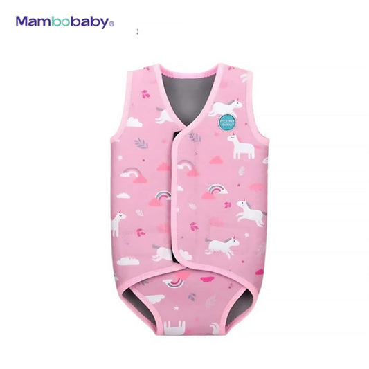 Mambobaby baby thermal wetsuit, Unicorn Pink, flat lay front view