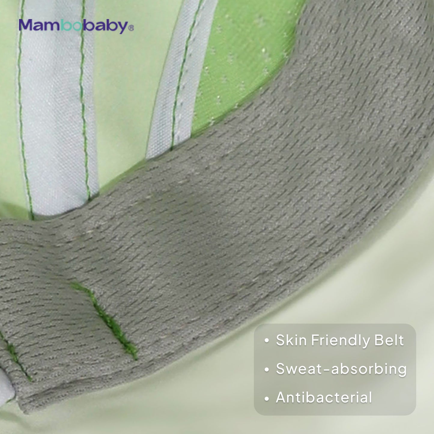 Skin-friendly, sweat-absorbing strap material on the Mambobaby Dino sun hat