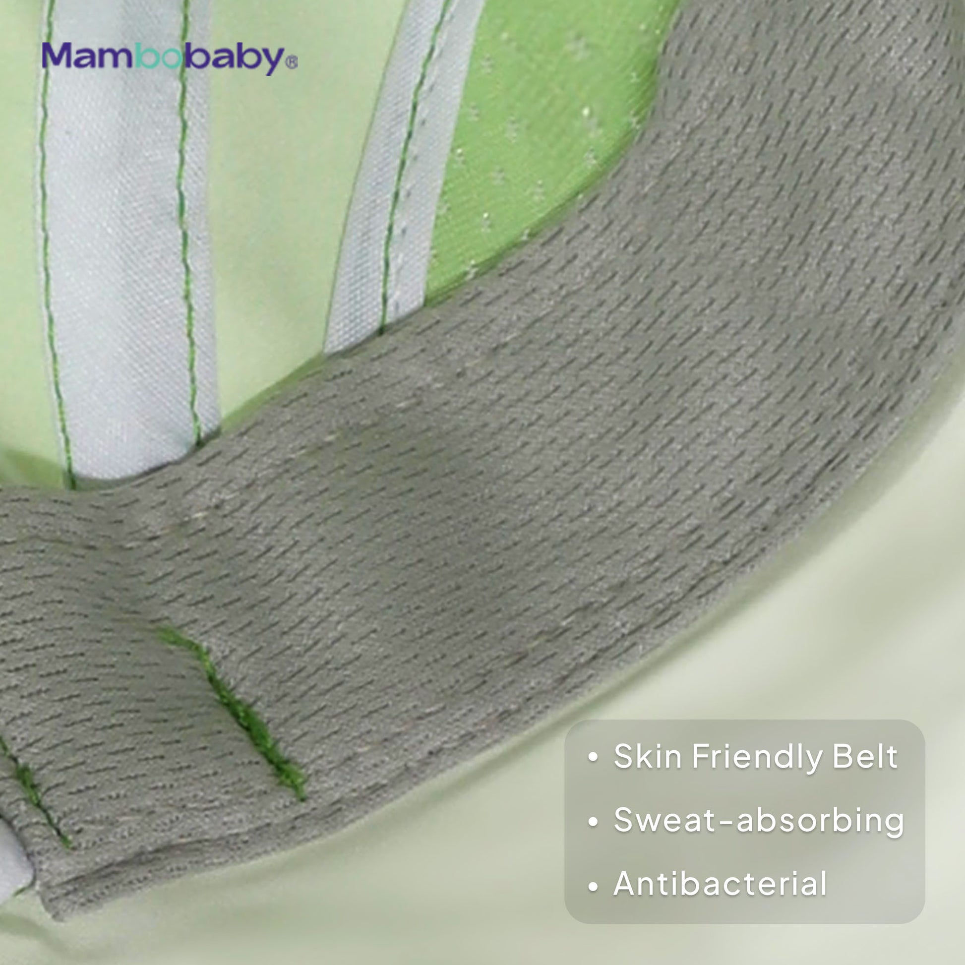 Skin-friendly, sweat-absorbing strap material on the Mambobaby Dino sun hat