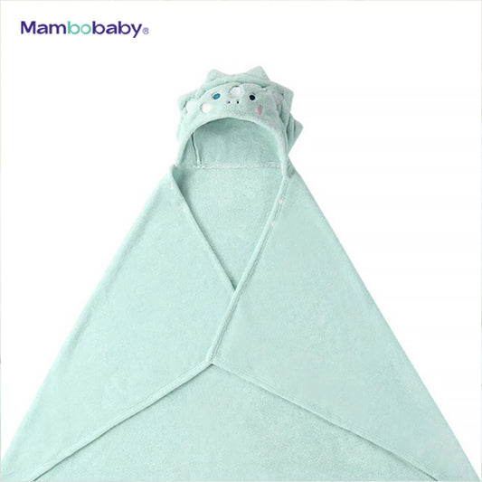 Mambobaby Quick Drying Hooded Baby Bath & Swim Towel, Dino Mint, folded
