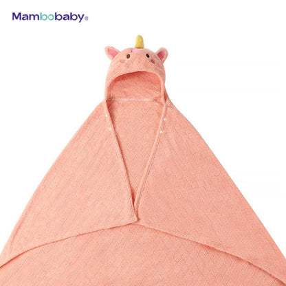 Mambobaby Quick Drying Hooded Baby Bath & Swim Towel, Unicorn Pink, folded