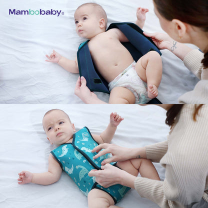 How to dress a baby in the Mambobaby wrap-style thermal wetsuit, Dino Blue
