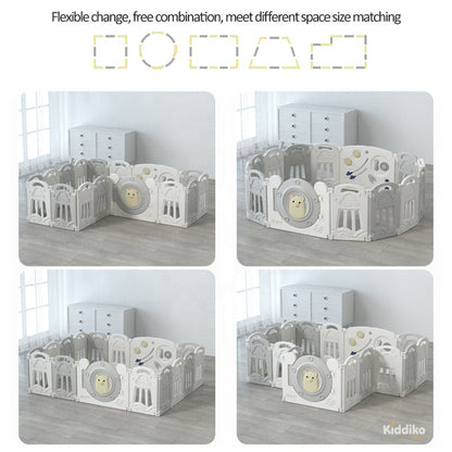 Kiddiko play pen adjustable shapes — square, circle, rectangle, L-shape configurations
