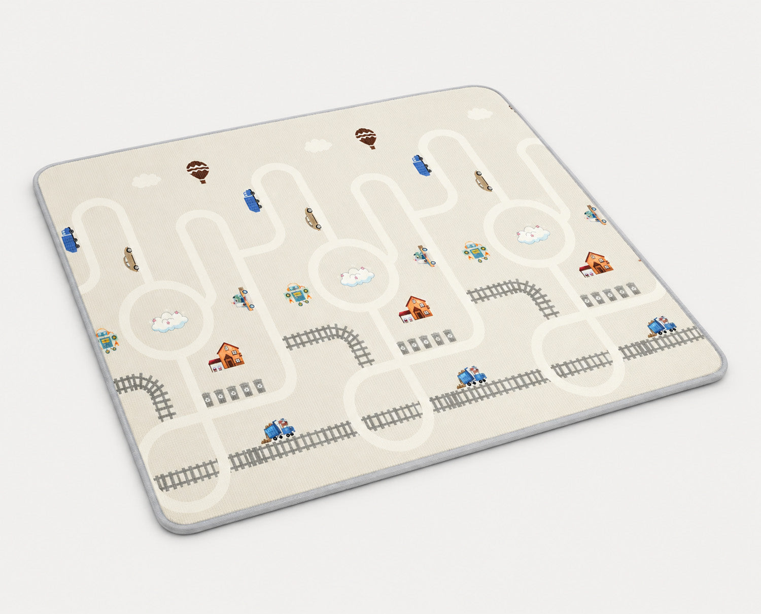 Kiddiko Rainbow Flowers/Rail Roads play mat — Rail Roads side