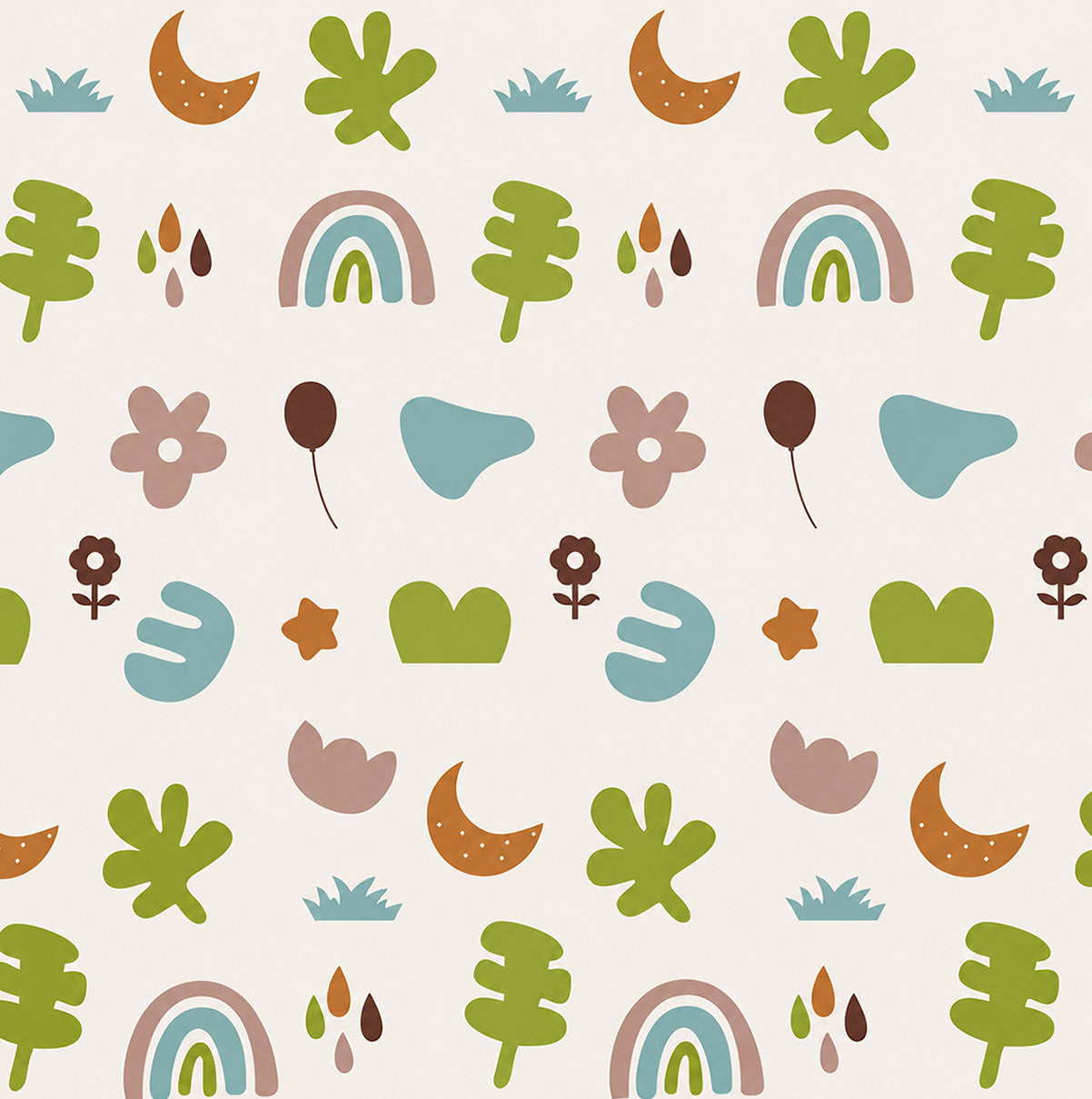 Kiddiko Rainbow Flowers/Rail Roads play mat — close-up of the Rainbow Flowers print