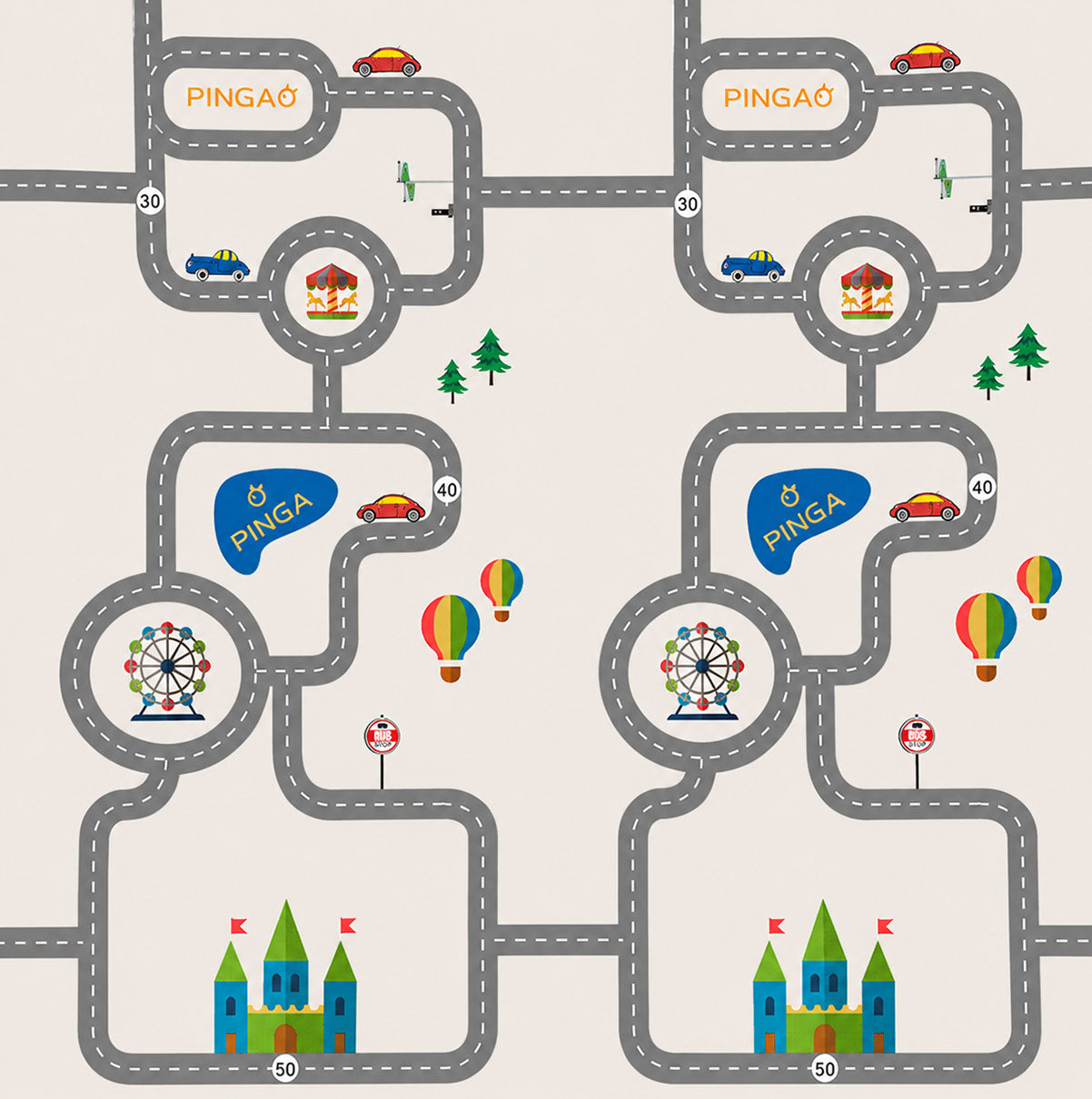 Kiddiko Safari Express/Pinga Road play mat — close-up of the Pinga Road print