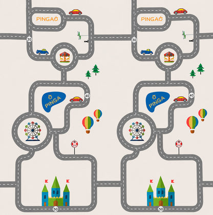 Kiddiko Safari Express/Pinga Road play mat — close-up of the Pinga Road print