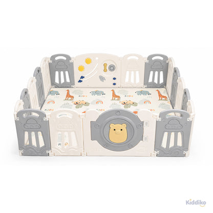 Kiddiko Space Adventure foldable HDPE play pen with play mat, front view
