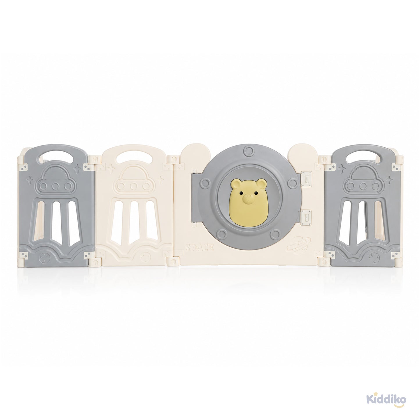 Kiddiko play pen bear-face door with external safety double lock
