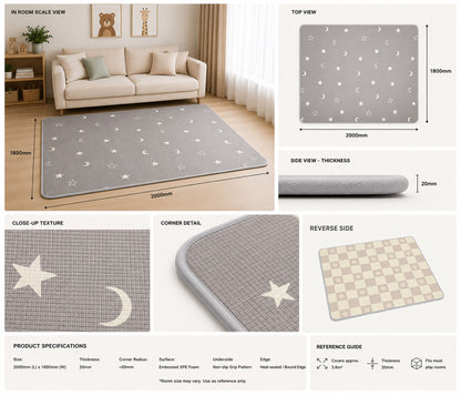 Kiddiko Star Check/Star Gaze reversible play mat specifications — Star Check side, size and thickness